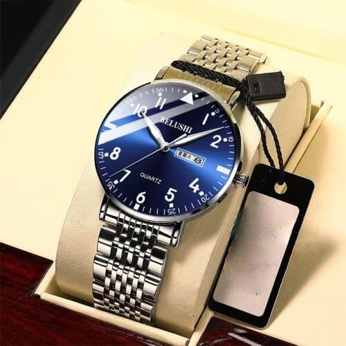 New Causal Sport Mens Watches Stainless Steel Band Wristwatch Big Dial Quartz Clock With Luminous Pointers Relojes Para Hombre