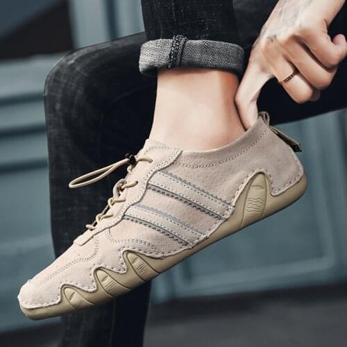 New Mens Shoes Suede Leather Casual Sneakers Men Brand Handmade Lace-up Outdoor Shoes Breathable Leisure Walk Loafers Moccasins