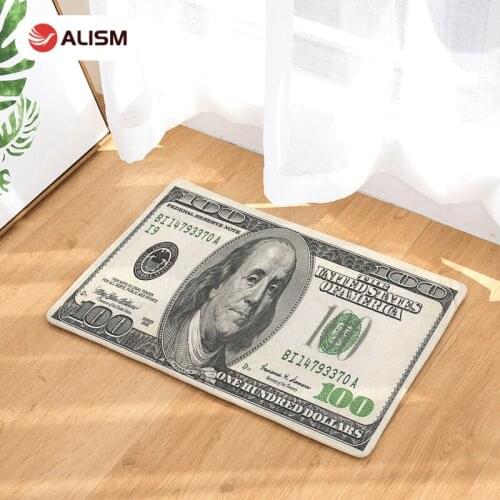 Flannel Kitchen Mat Coin Banknote Printed Doormat Anti-Slip US Dollar Euro Floor Mat Carpet Bath Bedroom Entrance Rug Tatami