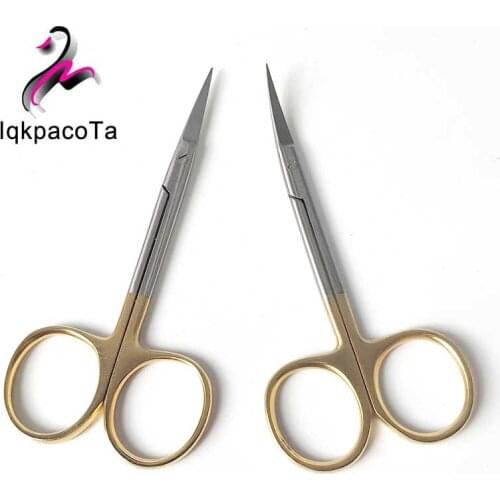 9.5cm Gold handle stainless steel scissors straight pointed curved surgical suture scissors double eyelid scissors