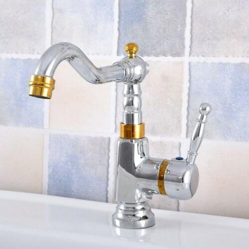 Single Handle Bathroom Hot/Cold Water Mixer Taps Basin Faucet Bathroom Kitchen Deck Mounted Gold Silver Basin Faucet Nsf802