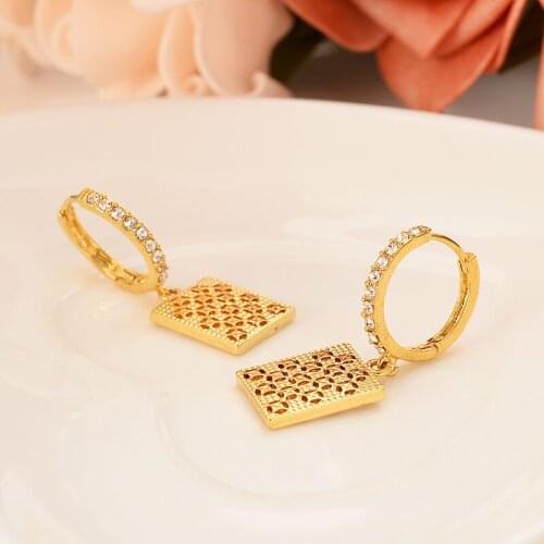 Solid Gold G/F square cz Earrings geometrical Women/Girl,Love Trendy Jewelry for wedding birthday Christmas party gift