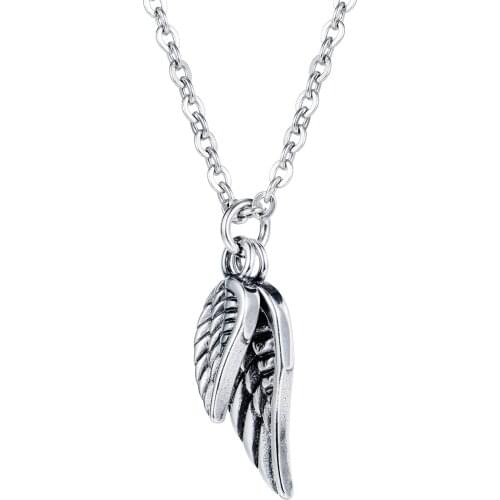 Cyue Hipster Retro Stainless Steel Necklace Chain Angel Wing Feather Pendant Charm Hip-hop Street Male