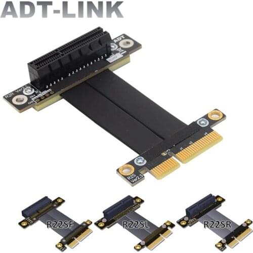 ADT 3-100CM New PCIe 4x To PCI-e 4x Male/Female Riser Cable GEN3.0 4x PCI-Express x4 Graphics Card Extender 90 Angled Flat Cable
