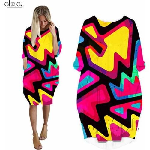 CLOOCL Geometry Abstract Dress 3D Printed Long Sleeve Streetwear Women Pocket Dresses Harajuku Female Hip Hop Style Clothes