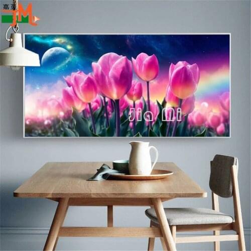 Full Diamond Embroidery Pink Tulip Diamond Painting New Square Rhinestones Flower Mosaic Cross Stitch Beaded Home Decoration