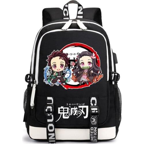 Demon Slayer Anime Printed Backpack USB Black Computer Men Women Travel Daypack Student School Bookbag Casual Shoulder Bags