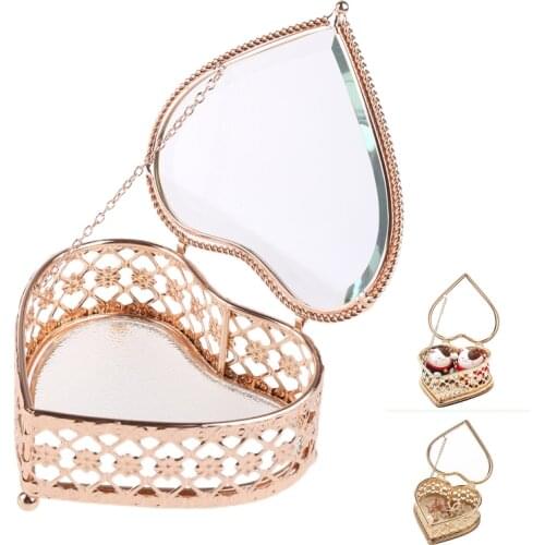 Heart Shape Box Glass Jewelry Storage Box Ring Necklace Dressing Table Makeup Organizer Storage Container