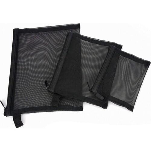 Zipper Mesh Bags, Pack of 3 (S/M/L), Beauty Makeup Cosmetic Accessories Organizer, Travel Toiletry Kit Set Storage Pouch, Blac