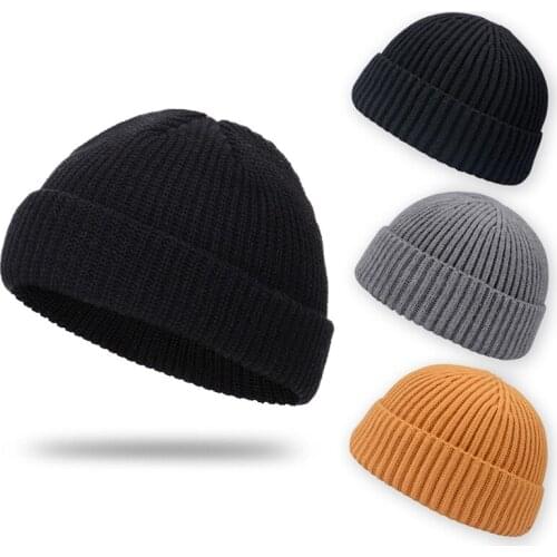 Thick Knit Hat, Black Beanie, Couple hip-hop Hat, Womens Beanie, Knitted Hat, Trendy Melon Leather Hat, Warm Hat Cap