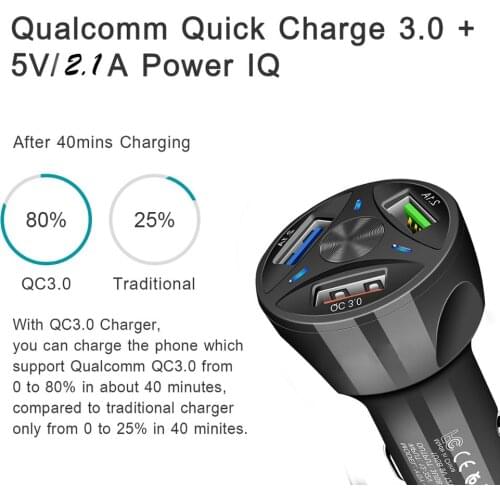 Usb Car Charger Qualcomm Qc 3.0 QC 4.0 Fast Charging Adapter Usb Car Charger Quick Charge 3.0 Car Charger For Mobile Phone Three