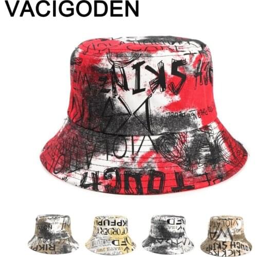 VACIGODEN Women Fashion Letter Printed Bucket Hat Mixed Colors Sunbonnet Fedoras Outdoor Chapeau Fisherman Caps