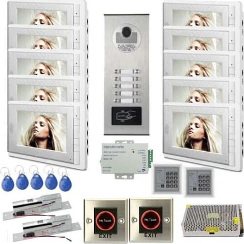 XINSILU New Arrival 10-apartments Intercom System Doorbell 7"Video Door Phone IR Camera w/t ID Card /Remote control Unlocking