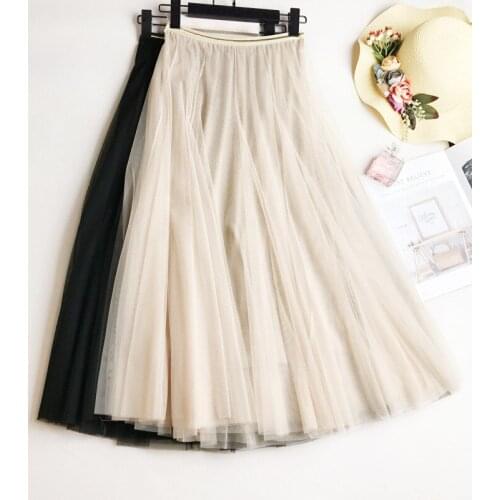 OHRYIYIE Spring Summer Tulle Skirts Women 2020 Elastic High Waist Sweet Long Patchwork Tutu Skirt Sun Fluffy Jupe Longue Femme