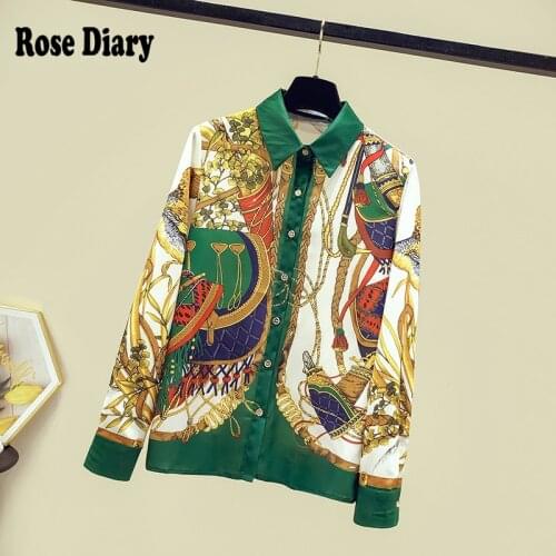 RoseDiary Spring Autumn Floral Chiffon Blouse Women Long Sleeve Turn-down Collar Casual Shirts Printed Vintage Loose Tunic