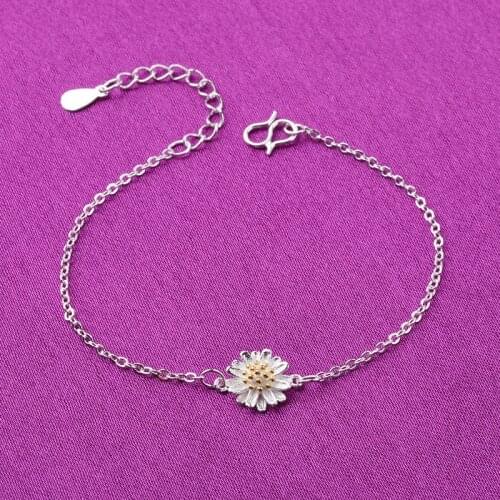 925 Sterling Silver Daisy Charm Bracelets Link Chain For Women Wedding Jewelry A164