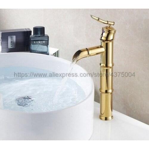 Golden Brass Bamboo style single hole basin faucet Deck Mounted Single Handle Hot And Cold Water Tap Ngf048