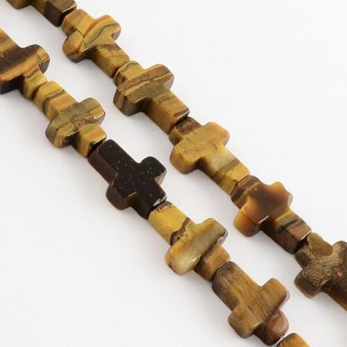 1 Strand Natural Tiger Eye Bead Strands, Cross, 16~17x12~13x4~6mm, Hole: 1mm; about 25pcs/strand, 16.1 inches