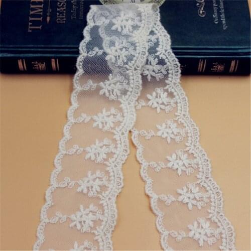 10 yard 5cm 1.96" wide ivory beige gauze mesh tulle cotton embroidered tapes lace trim ribbon fabric 1012351AQL4K590