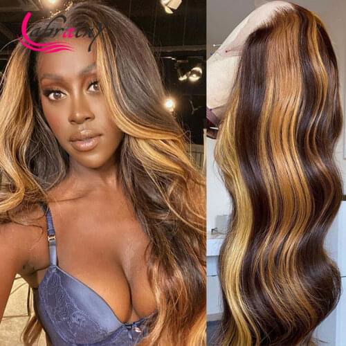 13x6 HD Transparant Lace Frontal Wigs Hightlight Honey Blonde Lace Front Human Hair Wigs Natural Hairlline Water Wave PrePlucked