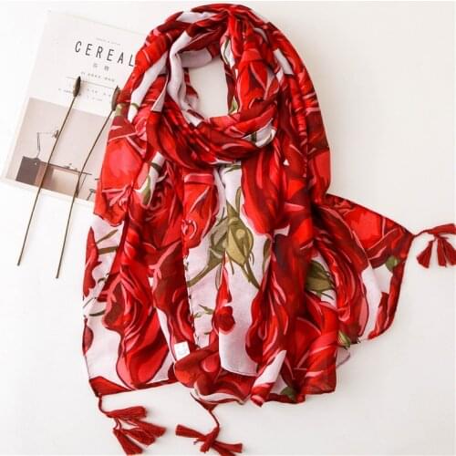 2020 Summer new style air conditioning Beach sunscreen print Shawl Scarf Cotton Linen Scarf Red Rose scarf Popular beach towel