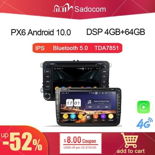 720P DSP PX6 Android 10.0 4G +64GB 8Core Car DVD Player GPS autoradio wifi car radio for VW PASSAT CC Tiguan Skoda Leon Golf