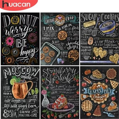 HUACAN 5D Diy Full Drill Diamond Painting Blackboard Diamond Embroidery Desert Mosaic Cookies Kitchen Decoration