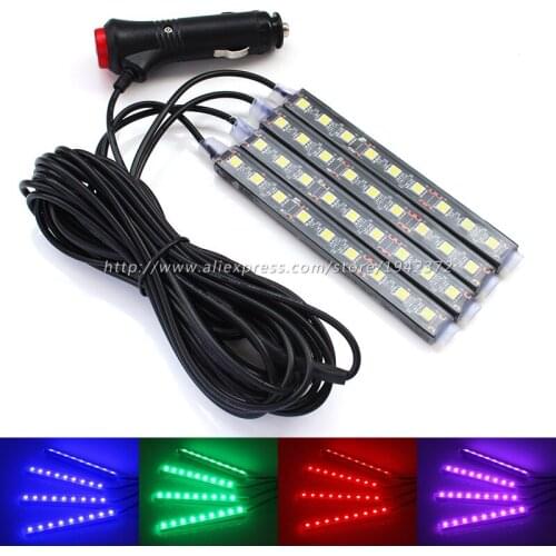 Car RGB LED Decoration Lamp with Cigarette Blue /White /Pink /Ice Blue Interior Floor Decorative Lights Strip for All Cars