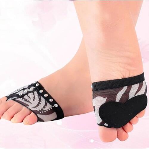 1 Pair Belly Ballet Dance Bright Drilling Toe Pad Practice Shoe Foot Thong Care Protector Half Sole Gymnastic Sock Dance Shoes