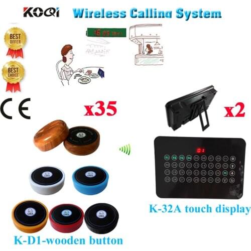 Wireless Electronic Bell System Restaurant Pager Equipment With Ycall Brand 433.92MHZ(2 display+35 call button)