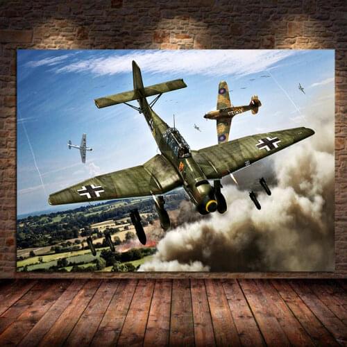 Bomber and Fighter WW2 Air Battle War Canvas Painting Fabric Posters and Prints Wall Art for Living Room Cuadros Decor Unframed