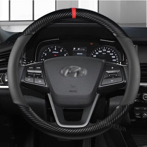 Carbon Fiber Leather Steering Wheel Cover for hyundai solaris veloster ix35 kona accent i40 santa fe ioniq getz Auto Accessories
