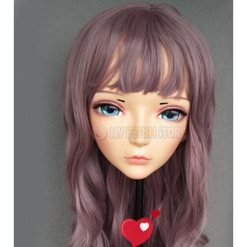 CHUN-2)Female Sweet Girl Resin Half Head Kigurumi BJD Eyes Crossdress Cosplay Japanese Anime Role Lolita Mask With Eyes And Wig