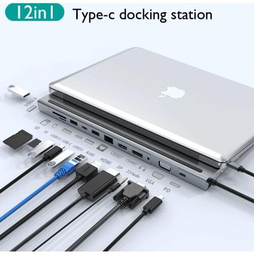Type-c HUB Macbook Laptop Docking Station USB 3.1 to HD 4K VGA DP USB RJ45 PD 100W Charge TF/SD Card Reader