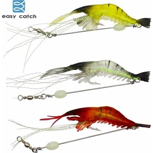 Easy Catch 3pcs Soft Luminous Shrimp Fishing Lures Clear Mixed Color Flasher Shrimp Artificial Bait With Luminous Bead