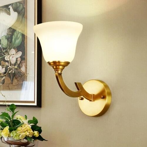 Jmzm Copper Wall lamp European Modern Minimalist Bedroom Aisle Bedside TV Wall Living room Full Copper LED Indoor Wall Lamp