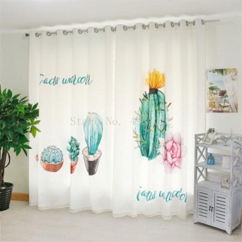 Cactus Tropical Plant Window Interior Curtain Nordic Bedroom Decoration Kitchen Living Room Home Textile Finished Curtain