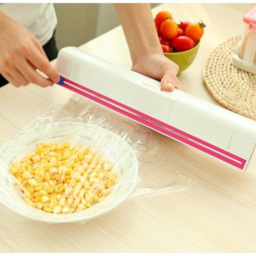 Kitchen Preservative Film Sliding Blade Cutter Box ABS Food Fresh Keeping Plastic Cling Wrap Dispenser Storage Container