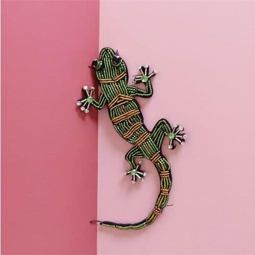 Maxsin 1 Pc High Quality Hand-beaded Rhinestone Gecko Appliques Cartoon Animal Patches Garment Hat Decoration DIY Accessories