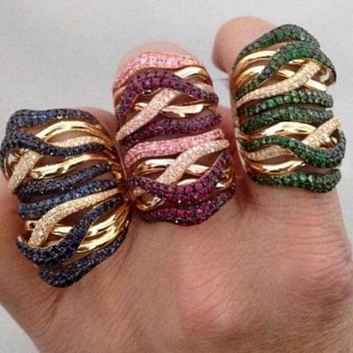 Missvikki Famous Luxury Multicolor Big Ring Full Cubic Zirconia Noble Wedding Rings for Women Shiny Stone Party Daily Jewelry