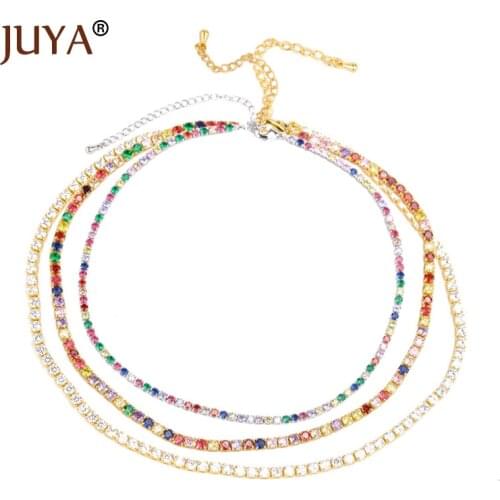 JUYA Trendy Rainbow Color Necklaces Delicate Cubic Zirconia Choker for Women Girls Jewelry Bohemian Tennis Chain for Lovers Gift