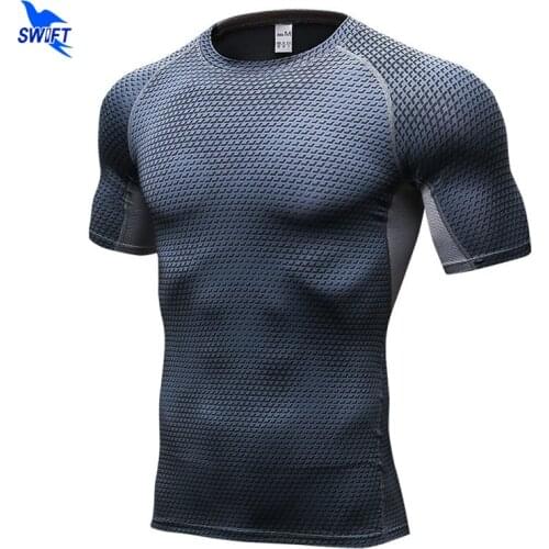 Mens Compression Skin Tight Sport Shirts Short Sleeves 3D Printing Rashguard Fitness Base Layer Weight Lifting Gym Running Tops