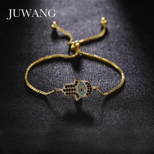 JUWANG Fashion Palm Shape Chain Bracelet Devil Eyes in Middle CZ Zircon Hand Charm Bracelets Jewelry for Men Women