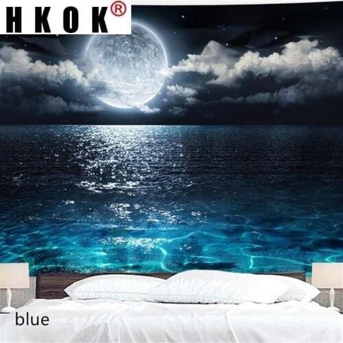 HKOK Sunrise Sea Landscape Tapestry Wall Hanging Mural Background Wall Rugs Beach Towel Fabric Blanket Dorm Living Home Decor