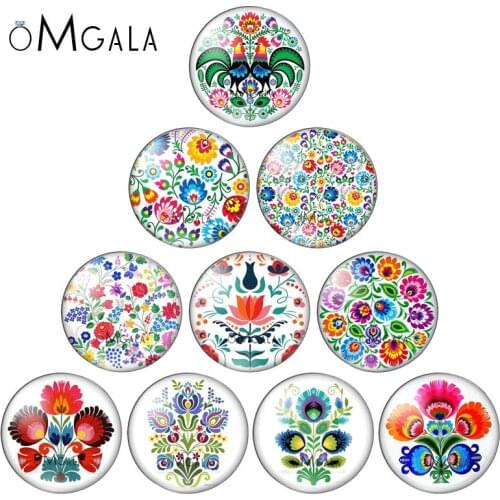 New 12mm/14mm/16mm/18mm/20mm/25mm Polish Folk Art Patterns Glass Cabochon Demo Flat Back Making Findings Jewelry Making