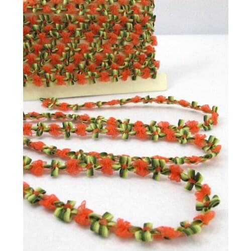 2 Yards Orange Chiffon Woven Rococo Ribbon Trim|Decorative Floral Ribbon|Scrapbook Materials|Clothing|Decor|Craft Supplies
