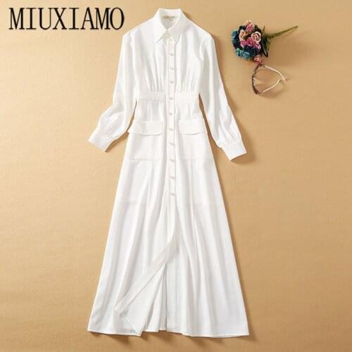 MIUXIMAO 2020 Fall Dress Women Party Dress Long Sleeve Office Lady Casual White Dress Women Vestidos