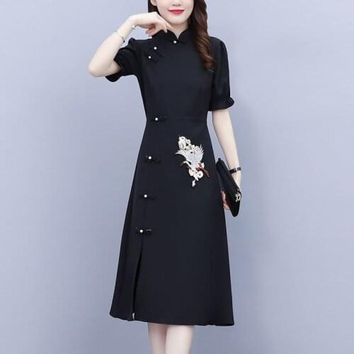 Black Chinese Dress Qipao Long Hanfu Women Cheongsams Traditional Harajuku Vintage Robe Orientale Eleganti Vestido Chino Mujer