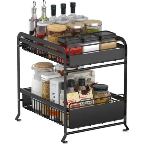 Under The Sink Storage Rack Slidding Cabinet Basket Pull Out Drawer Desktop Organizer for Kitchen Bathroom Office 2-Tier