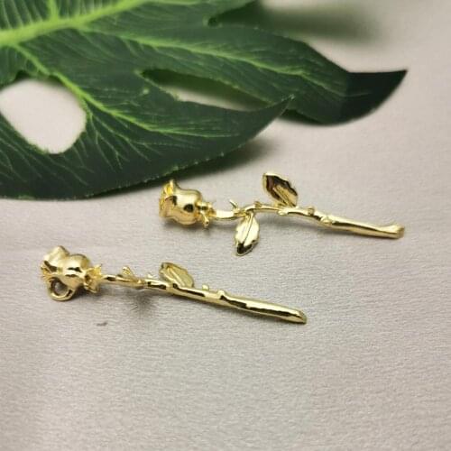 10pcs/pack Golden Tone Metal Thorny Rose Charms Pendants 19*52MM 3D Flower Dangle Earring Fit DIY Jewelry Accessories Handmade